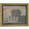 Acuarela «Templo italiano» con marco dorado.  en Moinat SA  - Antigüedades y decoración -  Gouaches, acuarelas, pasteles