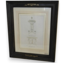 Gravure aquarellée "Jardinière et Table