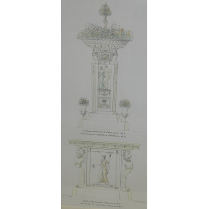 Gravure aquarellée "Jardinière et Table  sur Moinat SA  - Antiquités décoration -  Gravures, Lithos