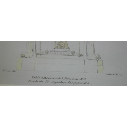 Gravure aquarellée "Jardinière et Table  sur Moinat SA  - Antiquités décoration -  Gravures, Lithos
