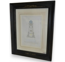 Gravure aquarellée "Pendule" par PERCIER