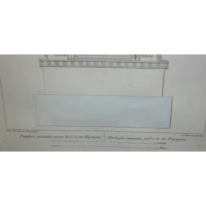 Gravure aquarellée "Pendule" par PERCIER  sur Moinat SA  - Antiquités décoration -  Gravures, Lithos
