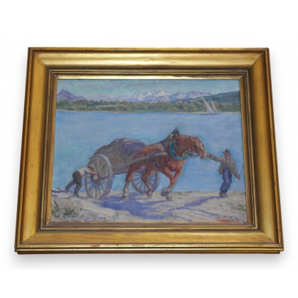 Tableau \"Cheval avec une charrette\" ZUBRITZKY