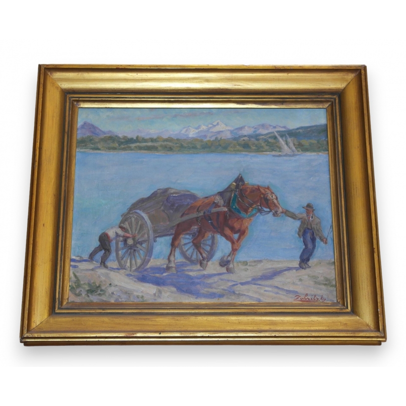 Paintings | Oil on canvas "Horse with a Moinat SA" – Antiques and home décor