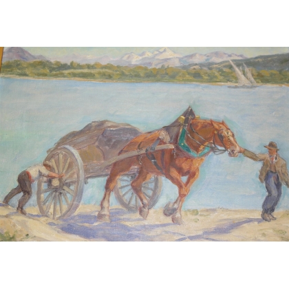 Paintings | Oil on canvas "Horse with a Moinat SA" – Antiques and home décor