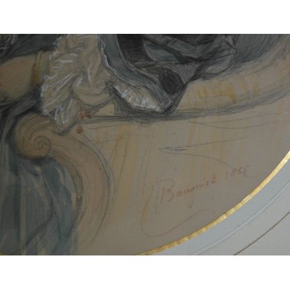 Dessin aquarellé "Portrait de  sur Moinat SA  - Antiquités décoration -  Gouaches, Aquarelles, Pastels