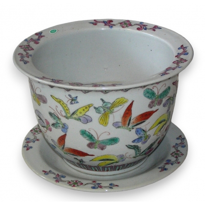 Cache-pot avec soucoupe en porcelaine