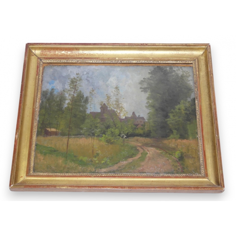 Paintings | Oil on canvas "Village and Church" Moinat SA  - Antiques and home décor