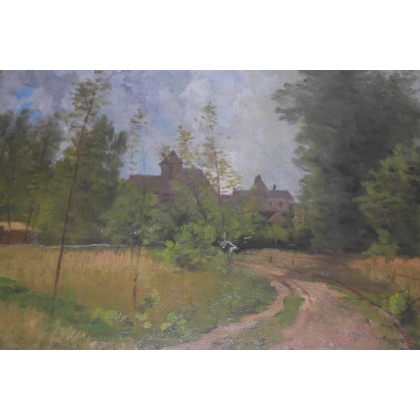 Paintings | Oil on canvas "Village and Church" Moinat SA  - Antiques and home décor