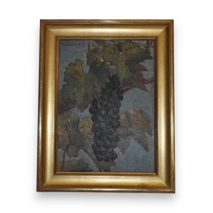 Huile sur toile \"Grappe de raisins\"