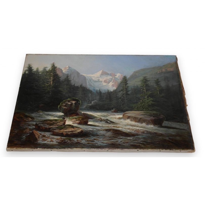 Paintings | Oil on canvas ‘Mountain River’ Moinat SA  – Antiques and home décor