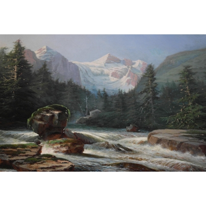 Paintings | Oil on canvas ‘Mountain River’ Moinat SA  – Antiques and home décor