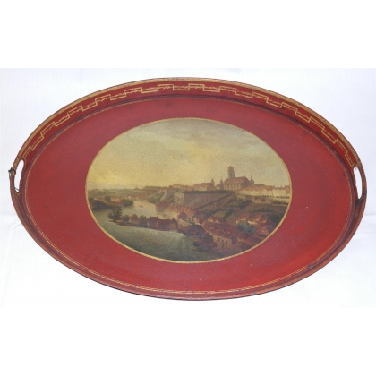 Plateau Directoire en tôle peint \"Vue de Berne\"