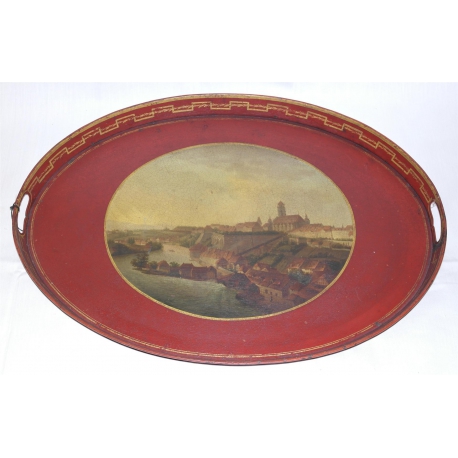 Painted sheet metal boardroom tray "View of Moinat SA" – Antiques and home décor