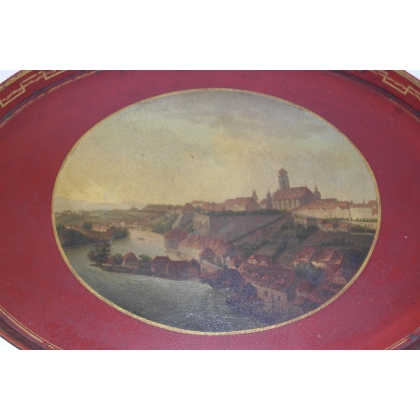 Painted sheet metal boardroom tray "View of Moinat SA" – Antiques and home décor