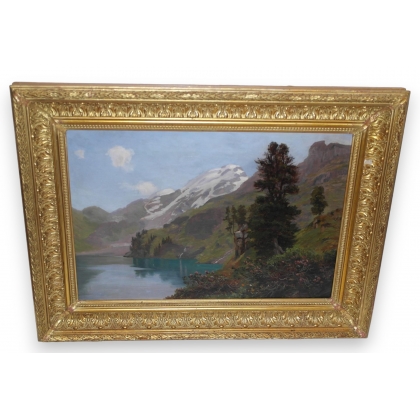Huile sur toile \"Lac d\'Engstlen\" signée