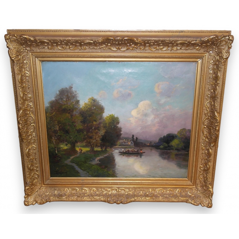 Paintings | Oil on canvas "Boat on a Moinat SA" – Antiques and home décor