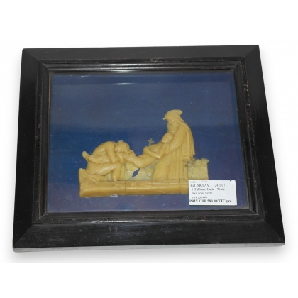 Tableau \"Inhumation\" en cire sculptée