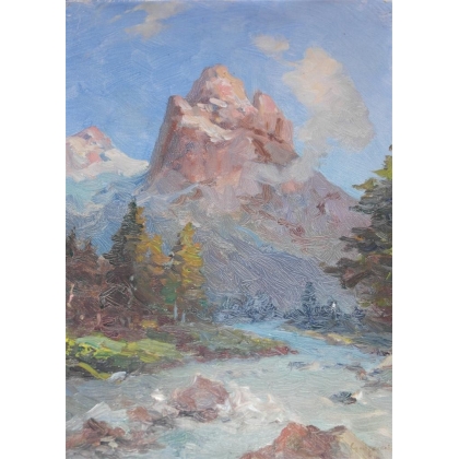 Paintings | Oil on paper ‘Bernese Alps’ Moinat SA  – Antiques and home décor