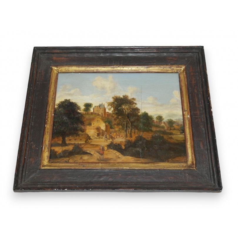 Huile sur bois "Village Hollandais"