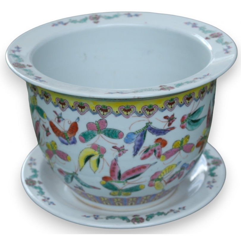 Cache-pot avec soucoupe en porcelaine