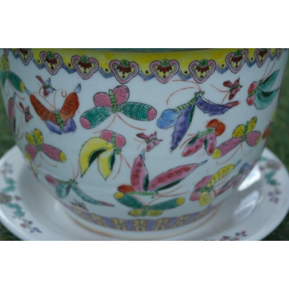 Cache-pot avec soucoupe en porcelaine