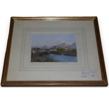 Gravure coloriée "Genève bord du Rhône"