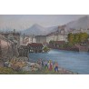 Coloured engraving ‘Geneva on the banks of the Rhône’ by Moinat SA – Antiques and decorative items – Engravings, lithographs