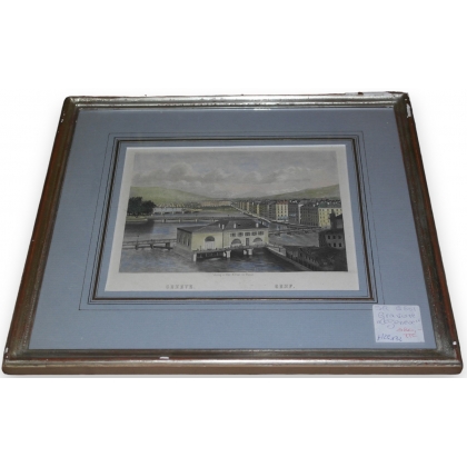 Coloured engraving "Geneva, Pont de la Moinat SA" – Antiques and decorative items – Engravings, lithographs
