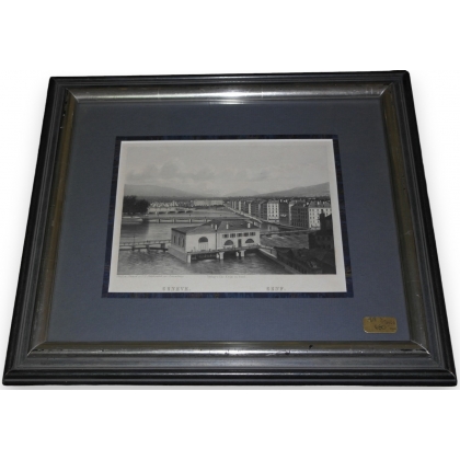 Engraving ‘Geneva, Pont de la Machine’ by Moinat SA – Antiques and decorative items – Engravings, lithographs