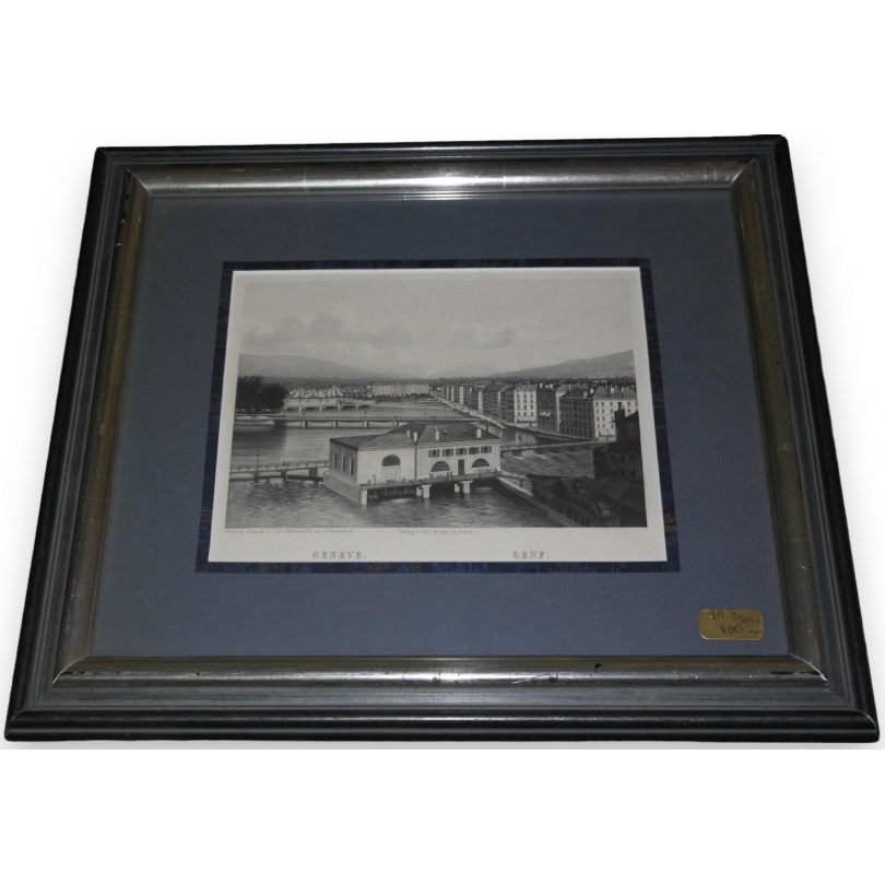 Engraving ‘Geneva, Pont de la Machine’ by Moinat SA – Antiques and decorative items – Engravings, lithographs
