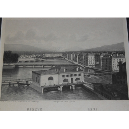 Engraving ‘Geneva, Pont de la Machine’ by Moinat SA – Antiques and decorative items – Engravings, lithographs