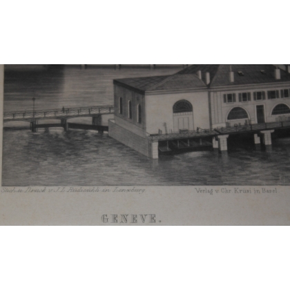 Engraving ‘Geneva, Pont de la Machine’ by Moinat SA – Antiques and decorative items – Engravings, lithographs