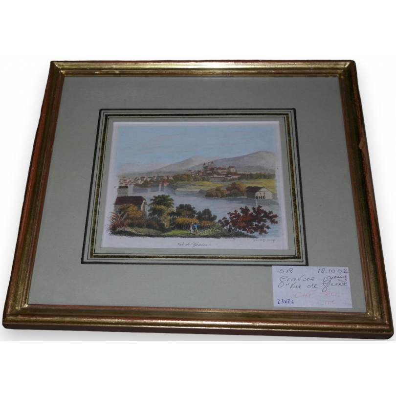 Gravure coloriée "Vue de Genève"