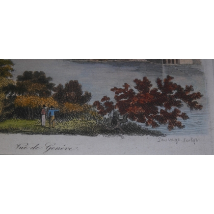 Coloured engraving ‘View of Geneva’ by Moinat SA – Antiques and decorative items – Engravings, lithographs