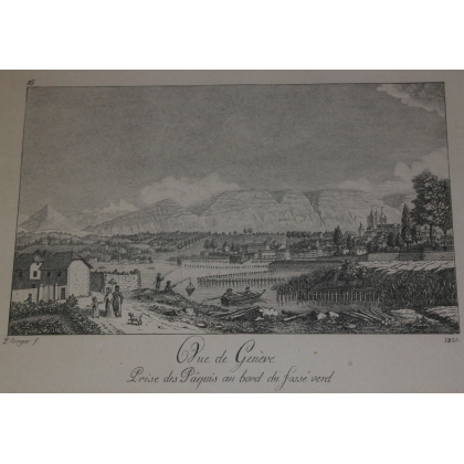 Engraving: ‘View of Geneva from Les Pâquis’ by Moinat SA – Antiques and decorative items – Engravings, lithographs