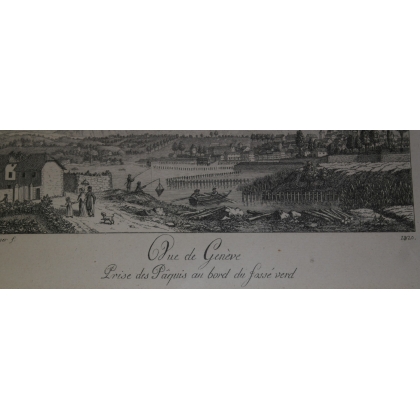 Engraving: ‘View of Geneva from Les Pâquis’ by Moinat SA – Antiques and decorative items – Engravings, lithographs