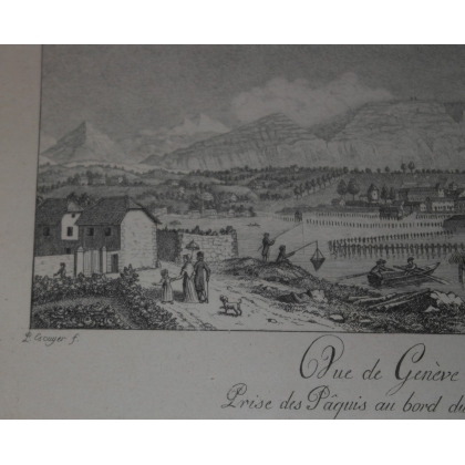 Engraving: ‘View of Geneva from Les Pâquis’ by Moinat SA – Antiques and decorative items – Engravings, lithographs