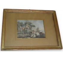 Gravure au trait "Fête au village" sur