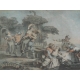 Gravure au trait "Fête au village" sur