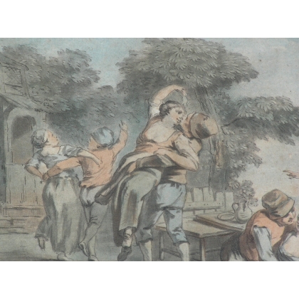 Line engraving ‘Village Festival’ by Moinat SA – Antiques and decorative items – Engravings, lithographs
