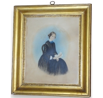 Gouache "Femme en noir assise", non