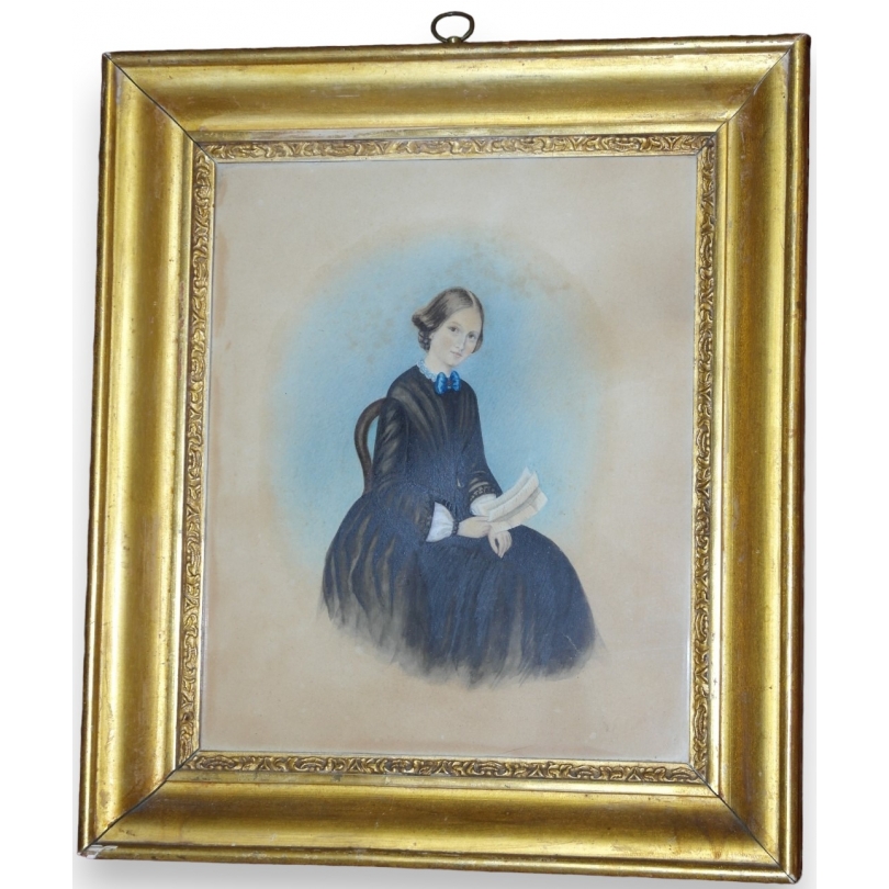 Gouache "Femme en noir assise", non