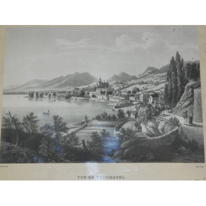 Engraving ‘View of Neuchâtel’ by WINTERLIN, on Moinat SA – Antiques and decorative items – Engravings, lithographs