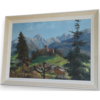 Tableau \"Eglise de Château-d\'Oex\" signée E. ROSSET