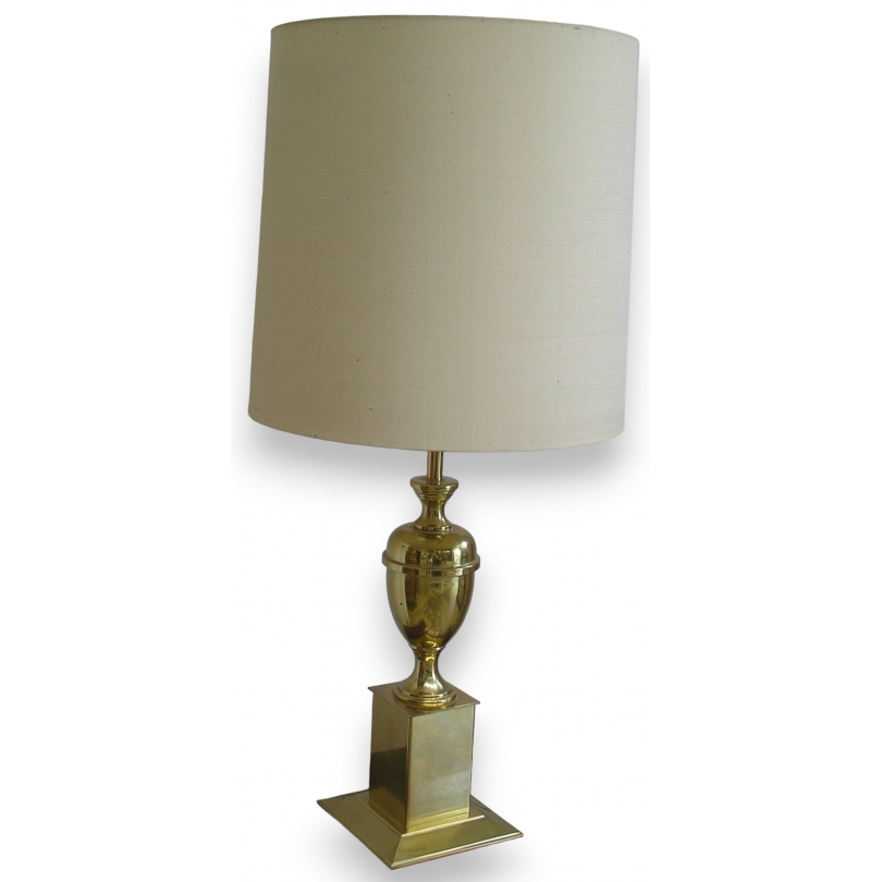  Lampe en laiton doré, abat-jour beige sur  Moinat SA  - Antiquités décoration