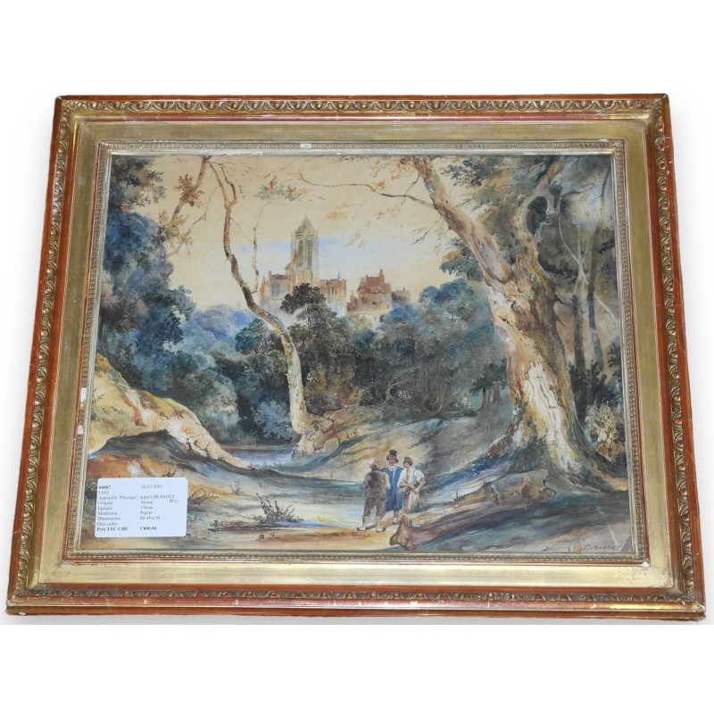 Acuarela firmada por GIRARDET.  en Moinat SA  - Antigüedades y decoración -  Gouaches, acuarelas, pasteles