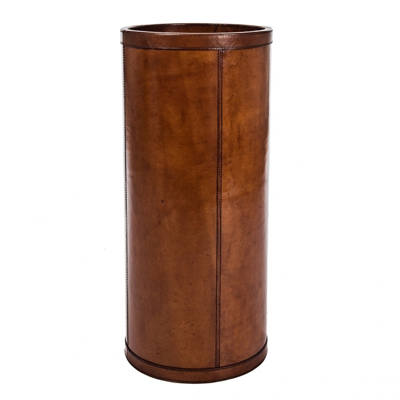 Large umbrella holder brown leather,