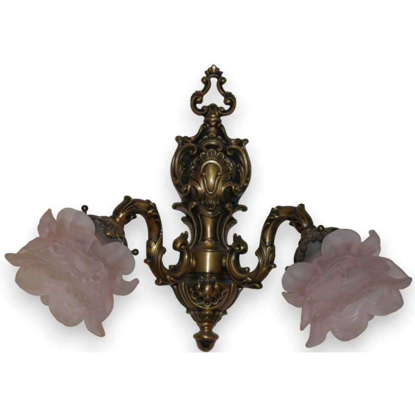 Applique en bronze à 2 lumières, globes en verre