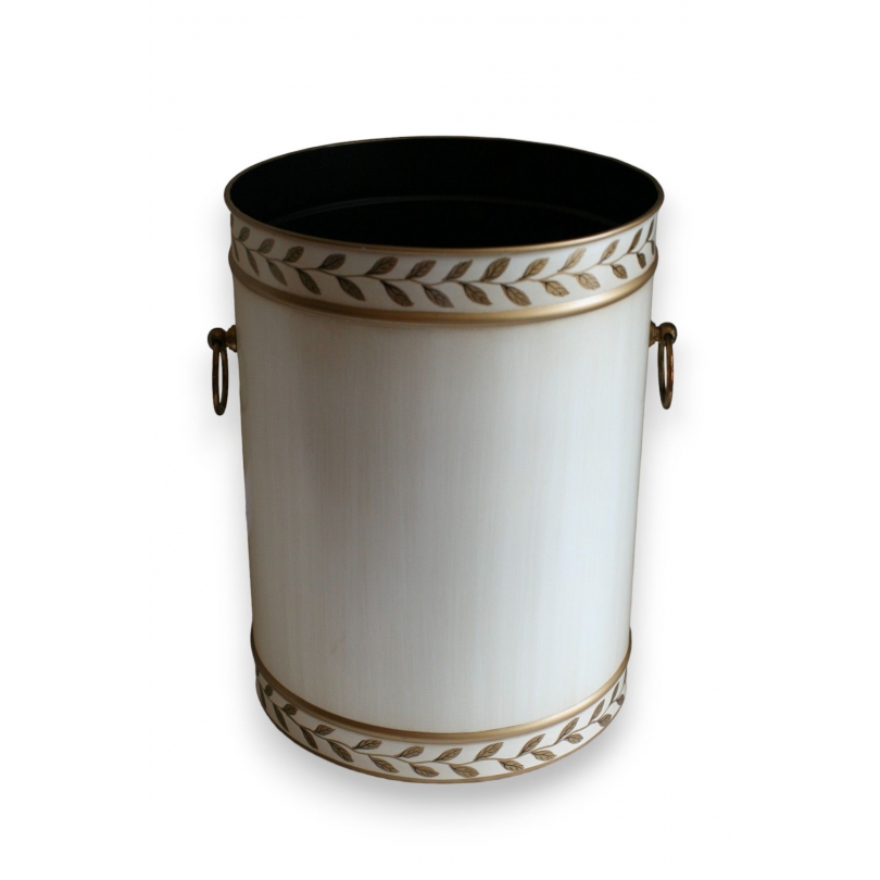 Round beige sheet metal wastepaper basket at  Moinat SA  - Antiques and home décor